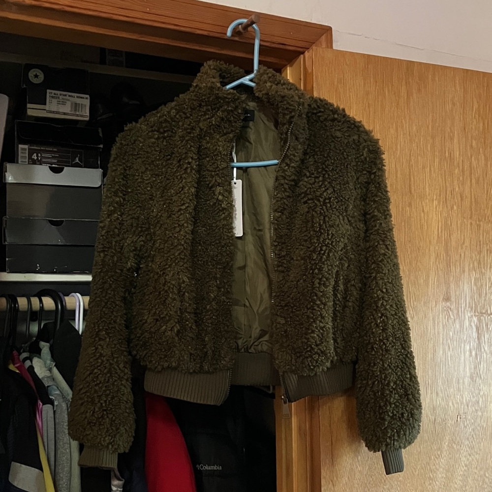 Love Tree Forest Green Teddy Jacket